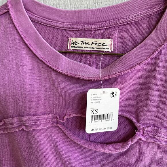 Free People NWT Cut It Out Tee Orchid Rain Pink Purple Cotton Size XS Oversized - Picture 3 of 10